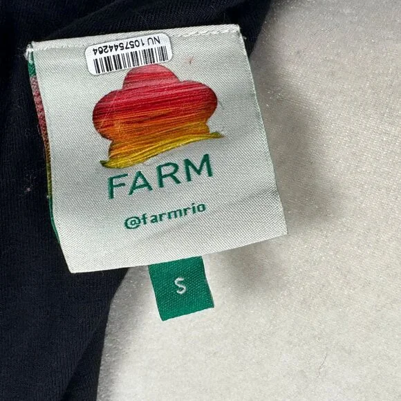 Farm Rio Black Stitched Flowers Lenzing™ Ecovero™ Viscose Midi Dress Size Small - Picture 8 of 16